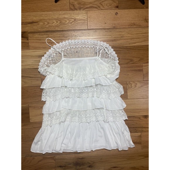DO+BE Spaghetti Strap Layer White Dress Large Ruffles Lace Flowy Short Party New - Picture 8 of 15